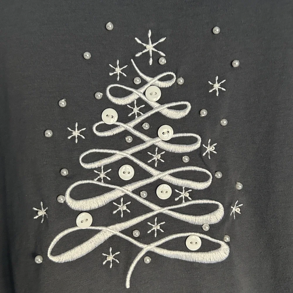 NorthStyle Gray Long Sleeve Knit Studded T Shirt Christmas Tree Holiday Top 1X - Picture 4 of 6
